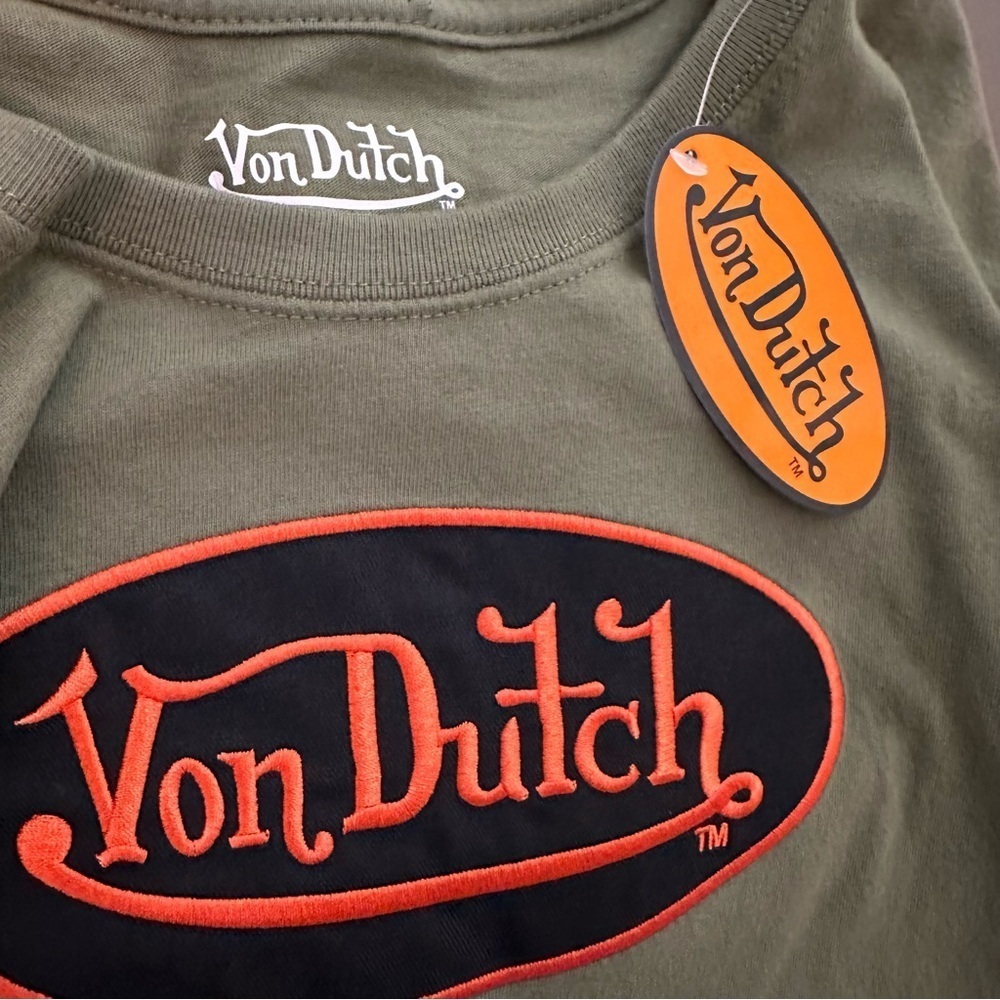 NEW Von Dutch Army OD Green Embroidered Logo Short-Sleeve Men's T-shirt - Picture 4 of 6